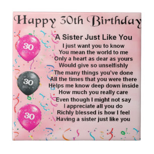 Sister Poem - 30th Birthday Design Tile
