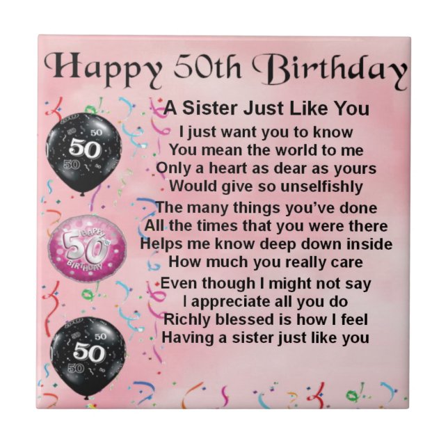 sister poem - 50th birthday design ceramic tile (Front)