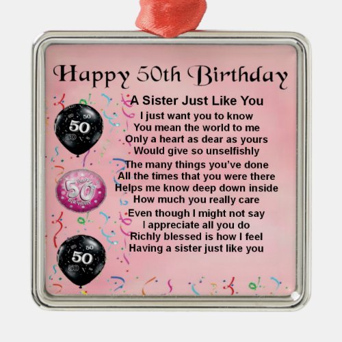 sister poem _ 50th birthday design metal ornament