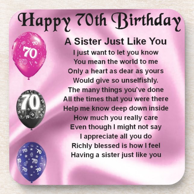 Sister Poem - 70th Birthday Drink Coaster (Front)