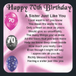 Sister Poem - 70th Birthday Square Sticker<br><div class="desc">A great gift for a sister on her 70th birthday</div>