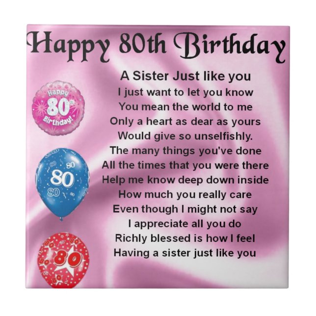 Sister Poem  - 80th Birthday Tile (Front)
