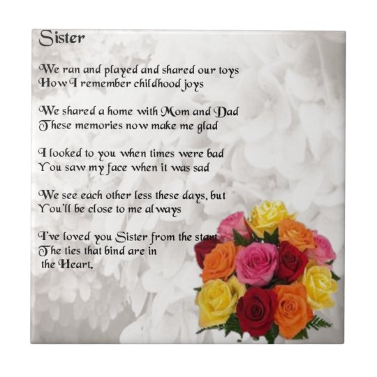 Sister Poem Flowers Tile