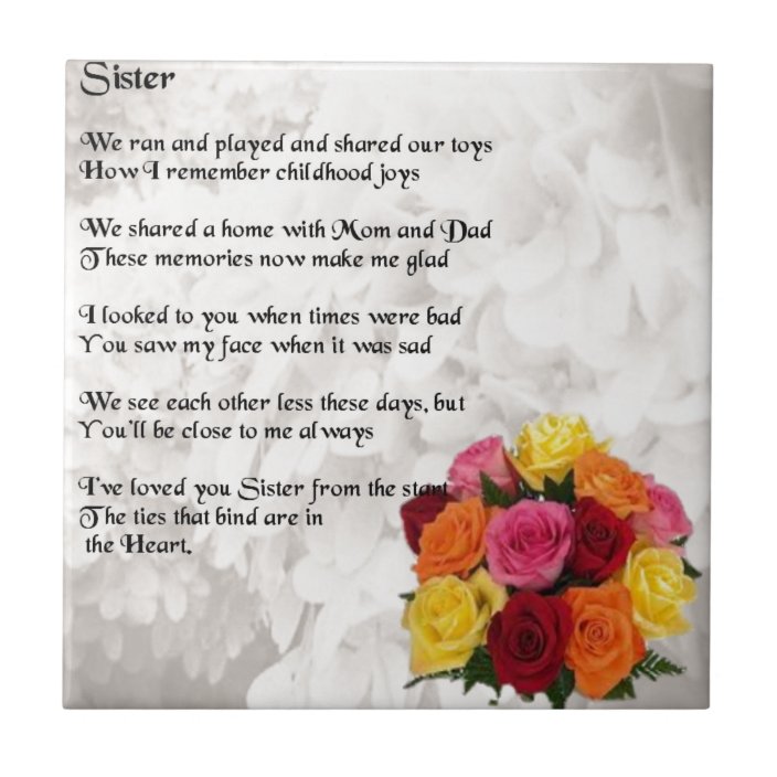 Sister Poem Flowers Tile