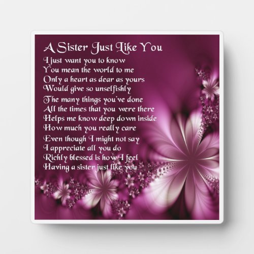 Sister Poem Plaque _ Flowers  Design