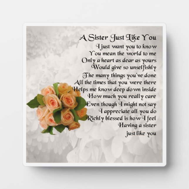Sister Poem Plaque - Peach Roses  Design (Front)