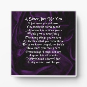 Sister Poem Plaque -  Purple Silk  Design by Lastminutehero at Zazzle