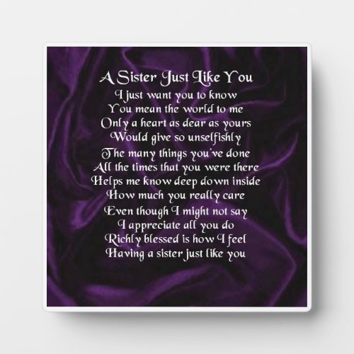 Sister Poem Plaque _  Purple Silk  Design