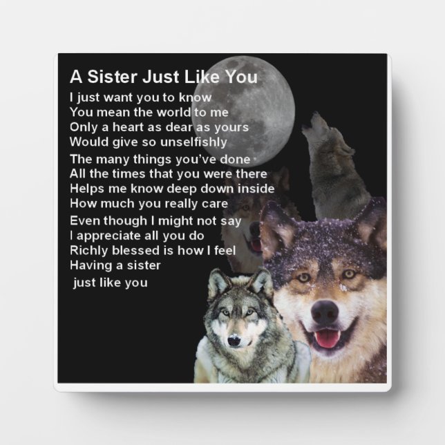Sister Poem Plaque -  Wolf  Design (Front)
