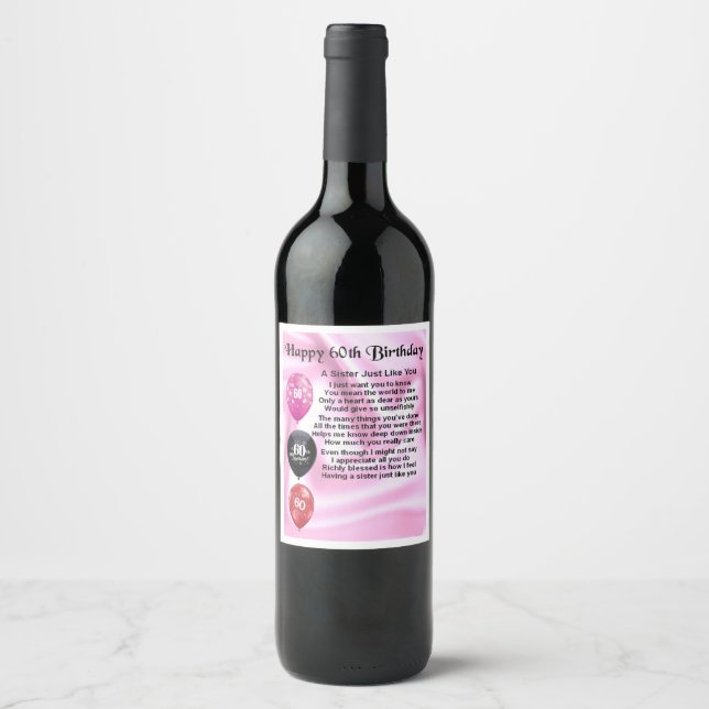 Sister  Poem Wine Bottle Label  -  60th Birthday (Front)
