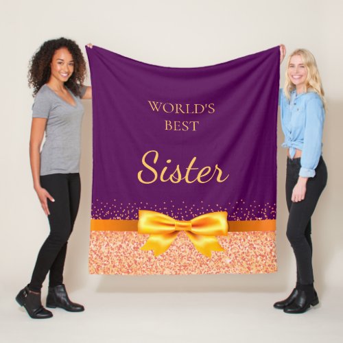 Sister purple rose gold bow elegant fleece blanket