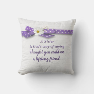 Sister Quote with Ribbon On Wood Throw Pillow