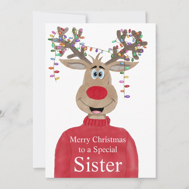 Sister Reindeer Christmas Customizable  Holiday Card (Front)