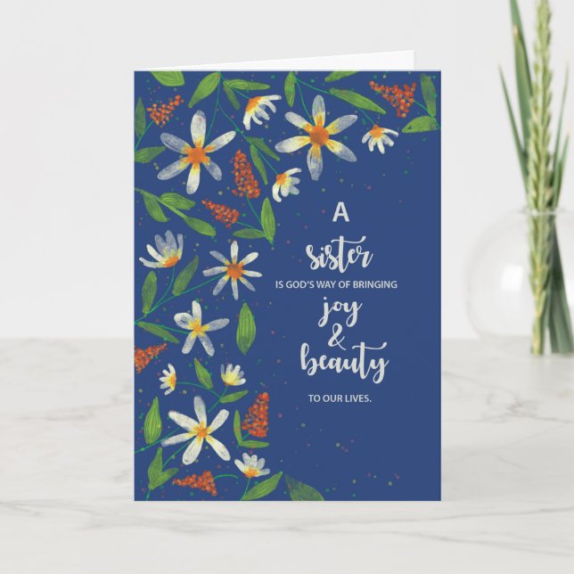 Sister Religious Birthday Daisies and Wildflowers  Card (Front)