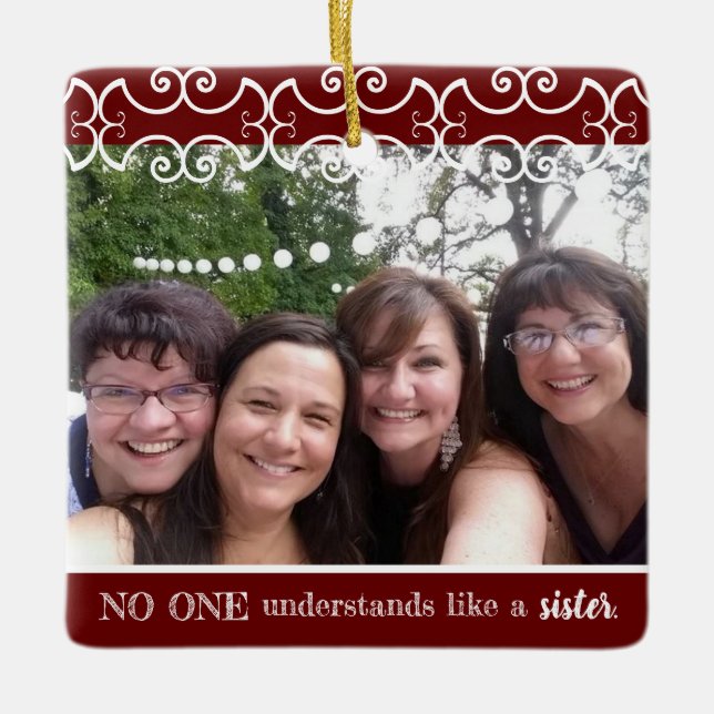 Sister Rustic Elegant 2-Photo Modern Christmas Ceramic Ornament (Front)