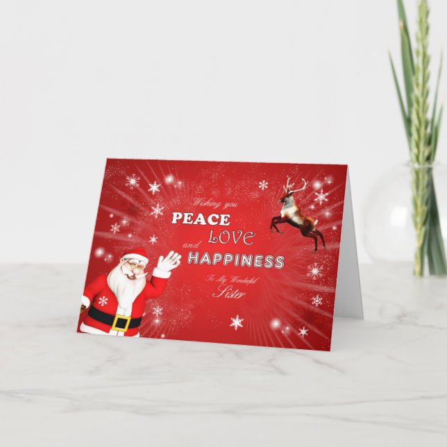 Sister, Santa and a Reindeer Holiday Card (Front)