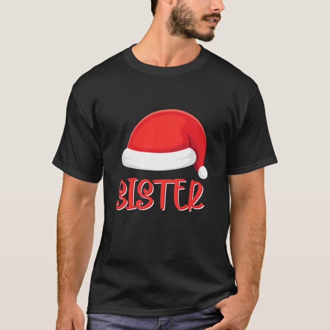 Sister Santa Hat Matching Family Christmas Sister T-Shirt (Front)