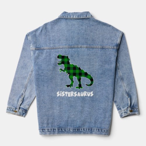 Sister Saurus Rex Dinosaurs plaid St Patricks Day  Denim Jacket