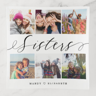 Sister Script   Gift for Sisters Photo Collage Trinket Tray