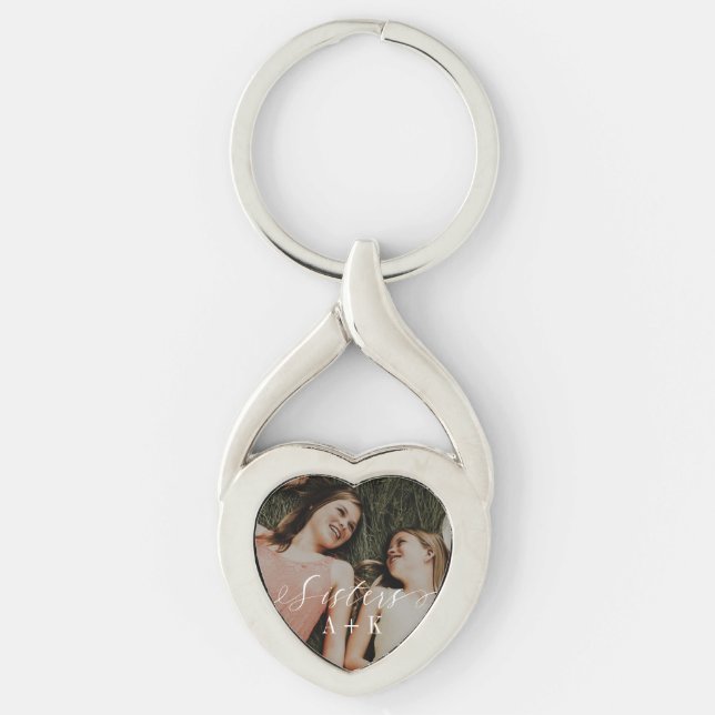 Sister Script Monogram Gift For Sister Photo Keychain (Front)