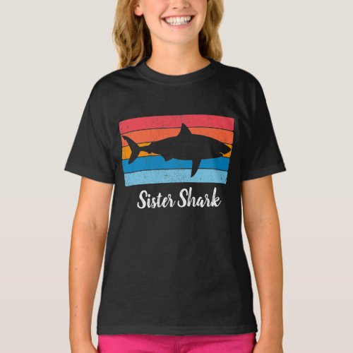 Sister Shark Simple Shark Cutout Vintage Retro T_Shirt