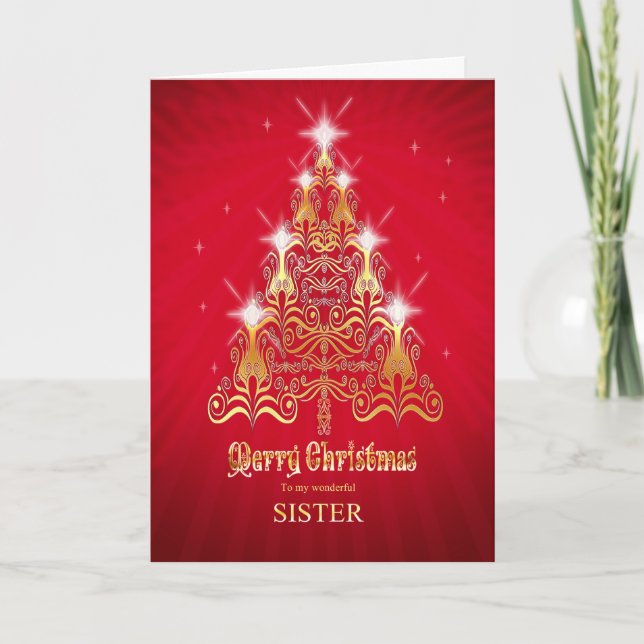Sister, Stylized Christmas tree Christmas card (Front)