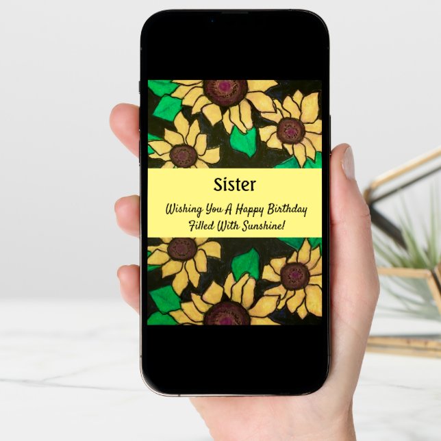 Sister Sunny Sunflowers Happy Birthday Card (Front Digital)