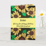 Sister Sunny Sunflowers Happy Birthday Card<br><div class="desc">Celebrate your sister's happy birthday with a sunny bright sunflower card. Simple yellow blossoms add pops of vibrant color to the dramatic black background. Stylish,  modern and full of cheer,  the watercolor and ink painting is a creative way to send sunflowers and sunshine on a special day.</div>