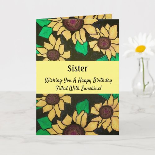 Sister Sunny Sunflowers Happy Birthday Card