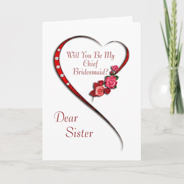 Sister, Swirling heart Chief Bridesmaid invite (Front)