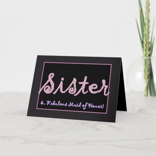 SISTER Thank You Maid of Honor - Plaid Lettering Card (Front)