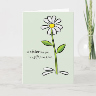 Sister, Thank You, Religious Green Daisy Flower You Card