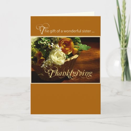 Sister Thanksgiving Flower Basket Holiday Card