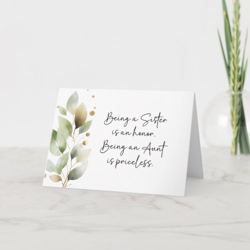 Sister to Aunt Announcement Script Eucalyptus Card