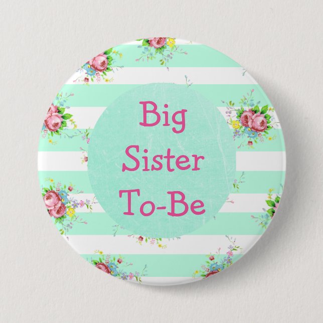 Sister to Be Baby Shower Button Mint Green  Pink (Front)