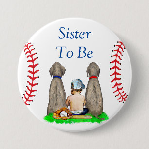 Sister to Be Baseball Themed Boy's Baby Shower Button
