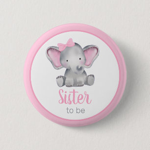 Sister To Be Pink Elephant Girl Baby Shower Button