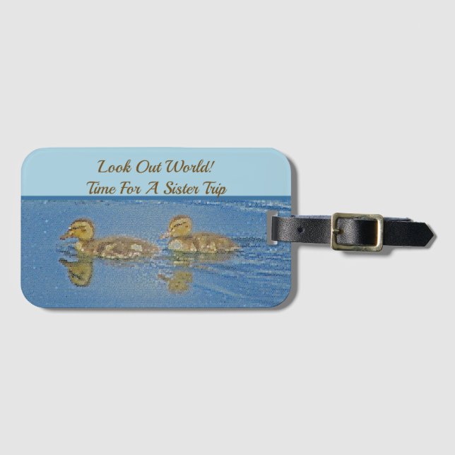 Sister Trip Ducklings Mosaic Sibling Vacation Luggage Tag (Front Horizontal)