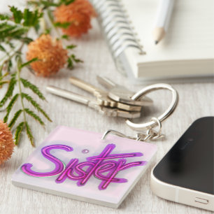 Sister Typography Purple Keychain