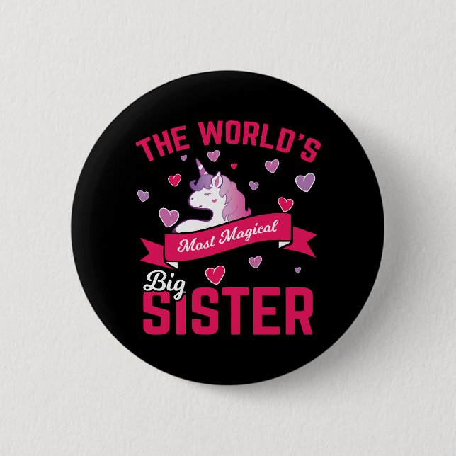 Sister Unicorn Gift Big Sister Magical Unicorn Button (Front)