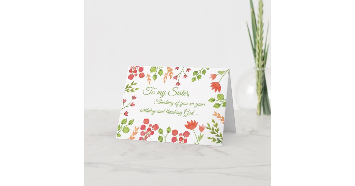 Sister, Watercolor Flowers Religious Birthday Card ...