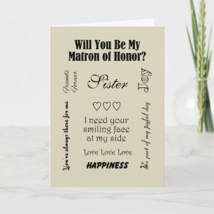Sister, Will You Be My Matron of Honor?Beige Invitation