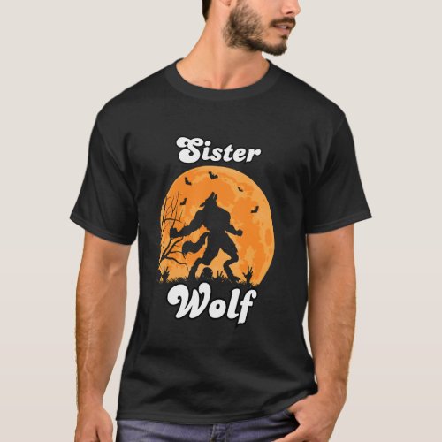 Sister Wolf Matching Family Tribe Wolves Moon Girl T-Shirt