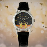 Sister World's best black rose gold bow Watch<br><div class="desc">Elegant, classic, glamorous and feminine. A faux gold colored bow and ribbon with rose gold colored faux glitter and sparkle, a bit of bling and luxury for a birthday or Christmas gift for your sister. Chic black background. With the text: World's Best Sister. Golden clock numbers from 9 to 3....</div>