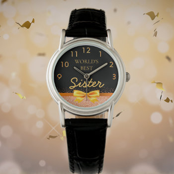 Sister World's Best Black Rose Gold Bow Watch by Thunes at Zazzle
