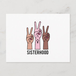Sisterhood, female hands with peace sign postcard