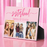 Sisterhood Hot Pink Sisters 3 Photo Collage  Plaque<br><div class="desc">Celebrate sisterhood with the Sisters 3 Photo Collage Keepsake Gift Plaque. This personalized plaque features a beautifully arranged collage of three cherished photos, capturing unforgettable moments together. Crafted from high-quality materials, it’s perfect for displaying on a desk, shelf, or wall. The heartfelt design adds a loving touch, making it an...</div>