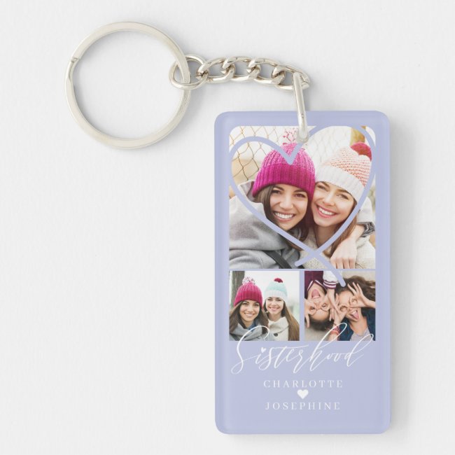 Sisterhood Script BFFs Heart 3 Photo Grid Collage  Keychain