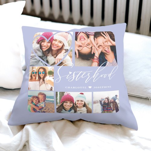 Sisterhood Script BFFs Heart 6 Photo Grid Throw Pillow