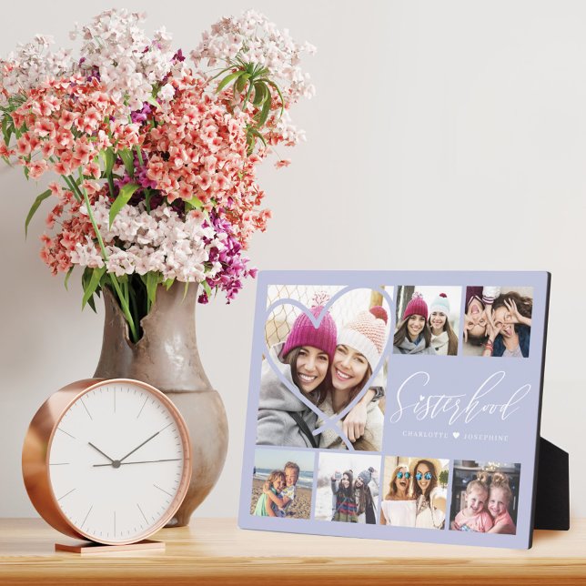 Sisterhood Script BFFs Heart 7 Photo Grid Collage Plaque (Creator Uploaded)